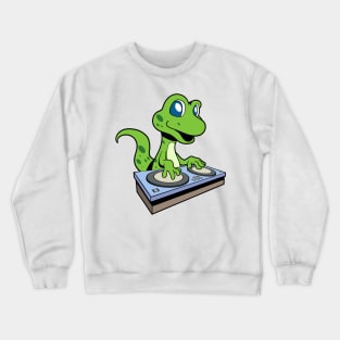 Cartoon Gecko DJ at Turntable Crewneck Sweatshirt